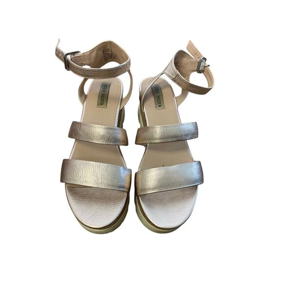 Steve Madden Gold Cork Platform Strap Sandal Sz 10 - Picture 1 of 6